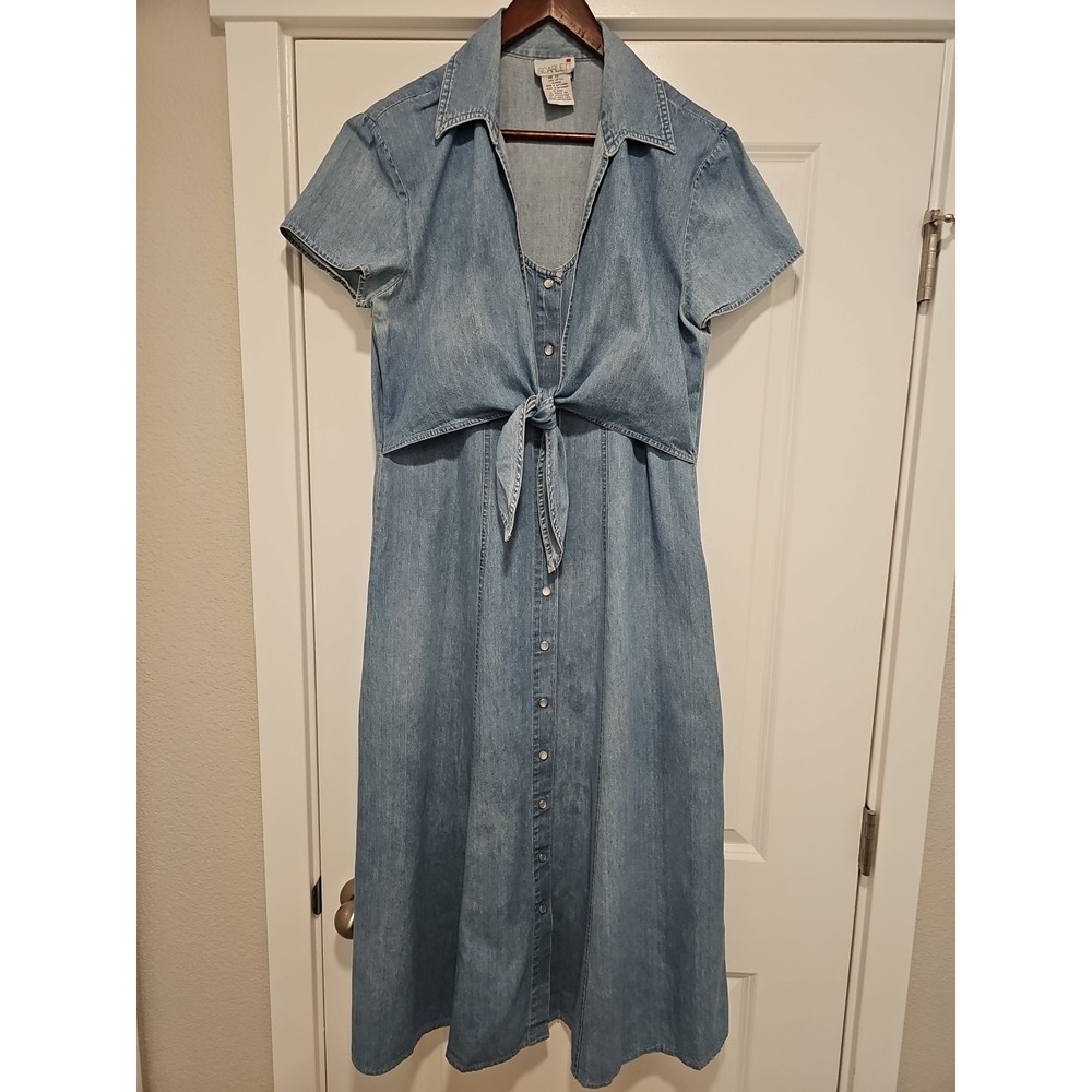 Vintage Scarlett Denim Maxi Dress Size 13 Cottagecore Modest Prairie Western